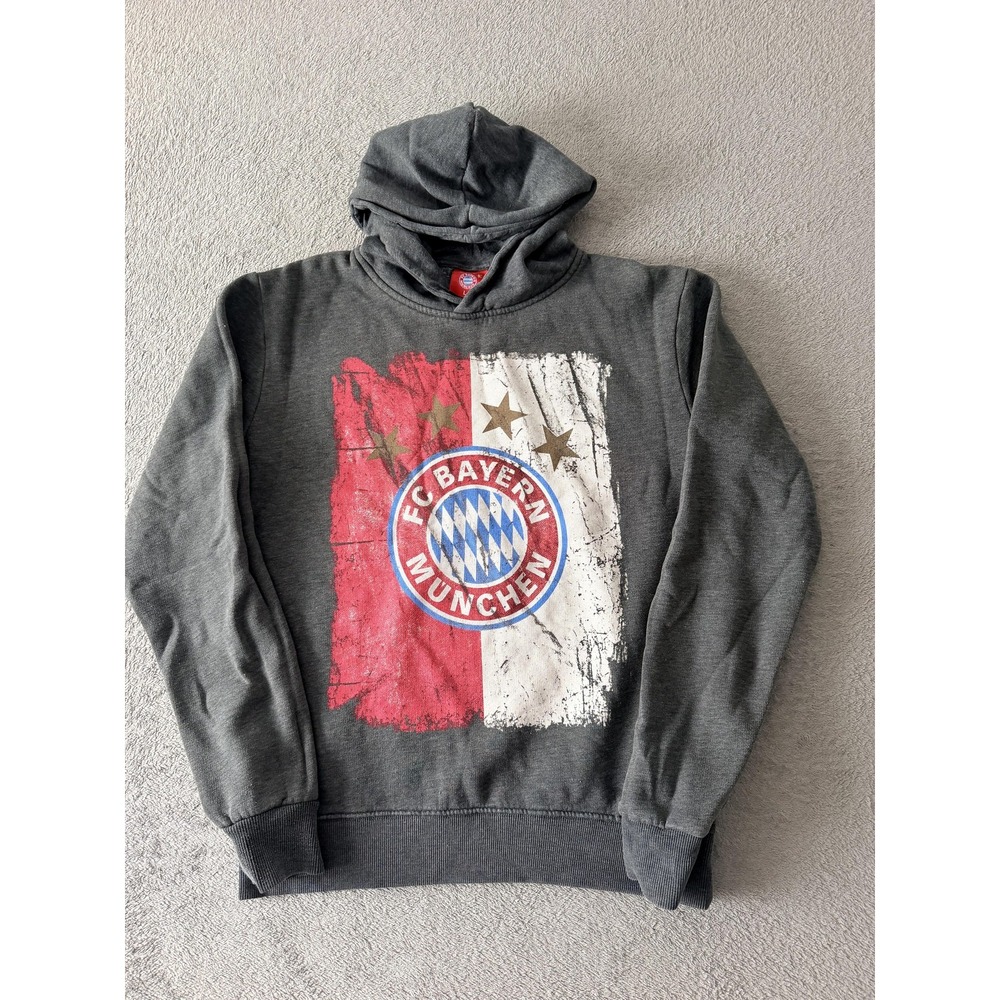 FC Bayern München Sweatshirt Mens Large Gray Soccer Hooded Pullover Graphic